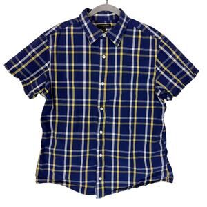 Banana Republic Shirt Mens Large Blue‎ Check Tartan Cotton Slim Fit Button Up